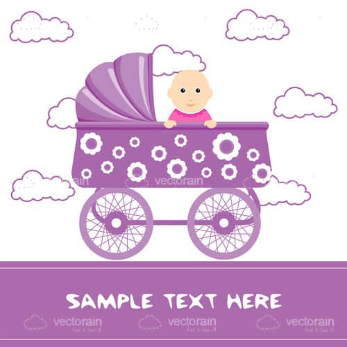 Abstract Baby in Purple Trolley with Sample Text